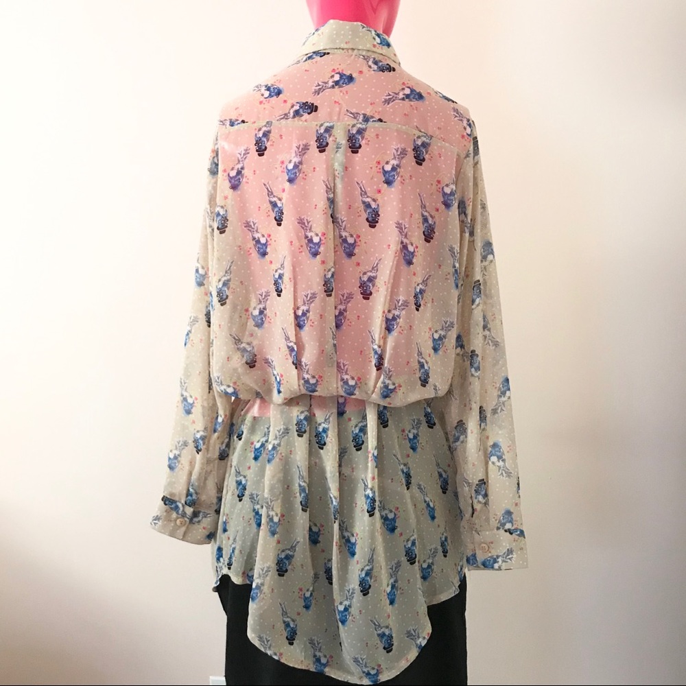 Pinkyotto Bird Pattern Asymmetrical Button Blouse - image 4